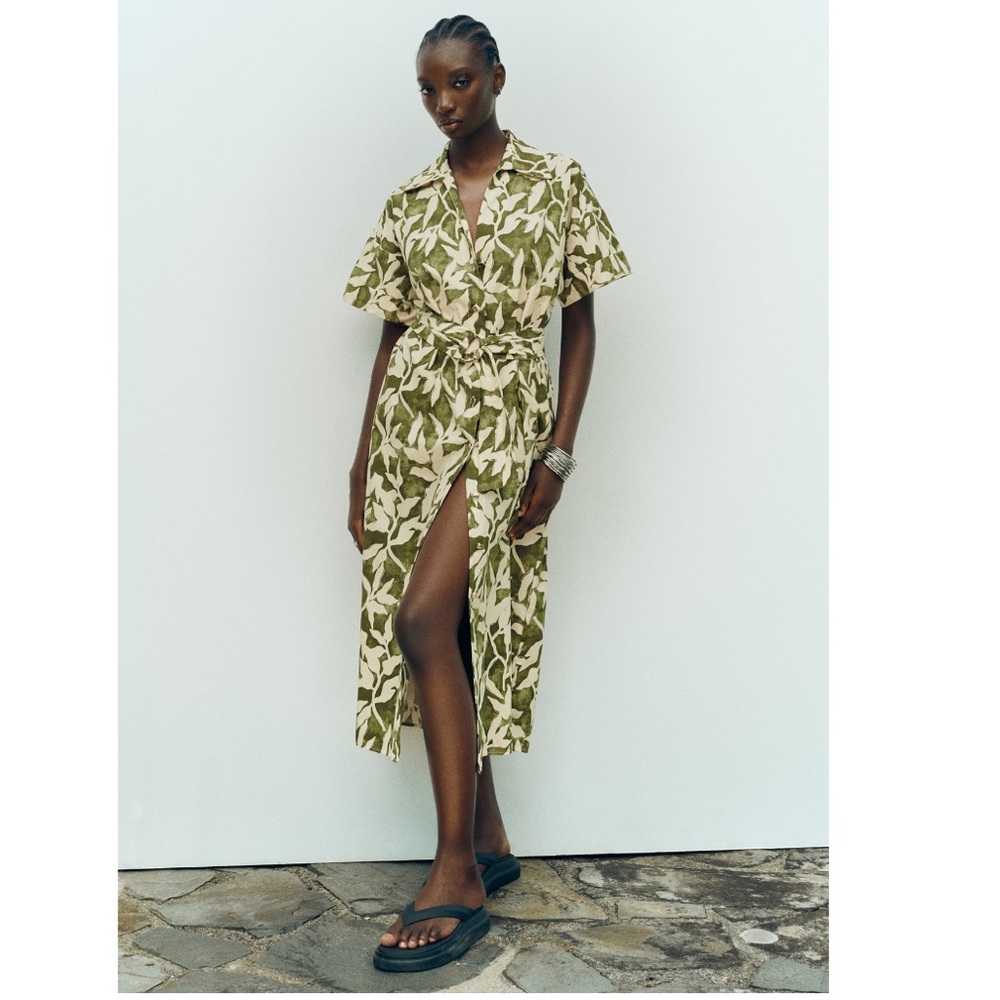 Zara floral print poplin shirtdress